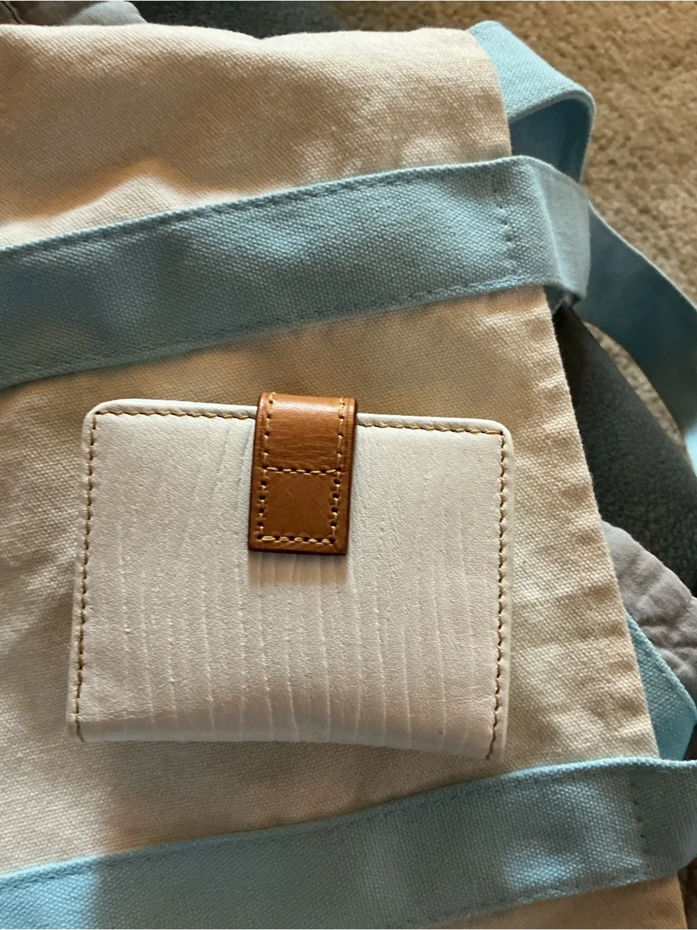 Dooney & Bourke White Leather Wallet with Tan Snap and Gold Hardware